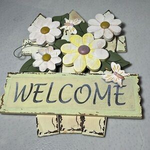 Wall Hanging Natural Wood "Welcome" Hand Painted